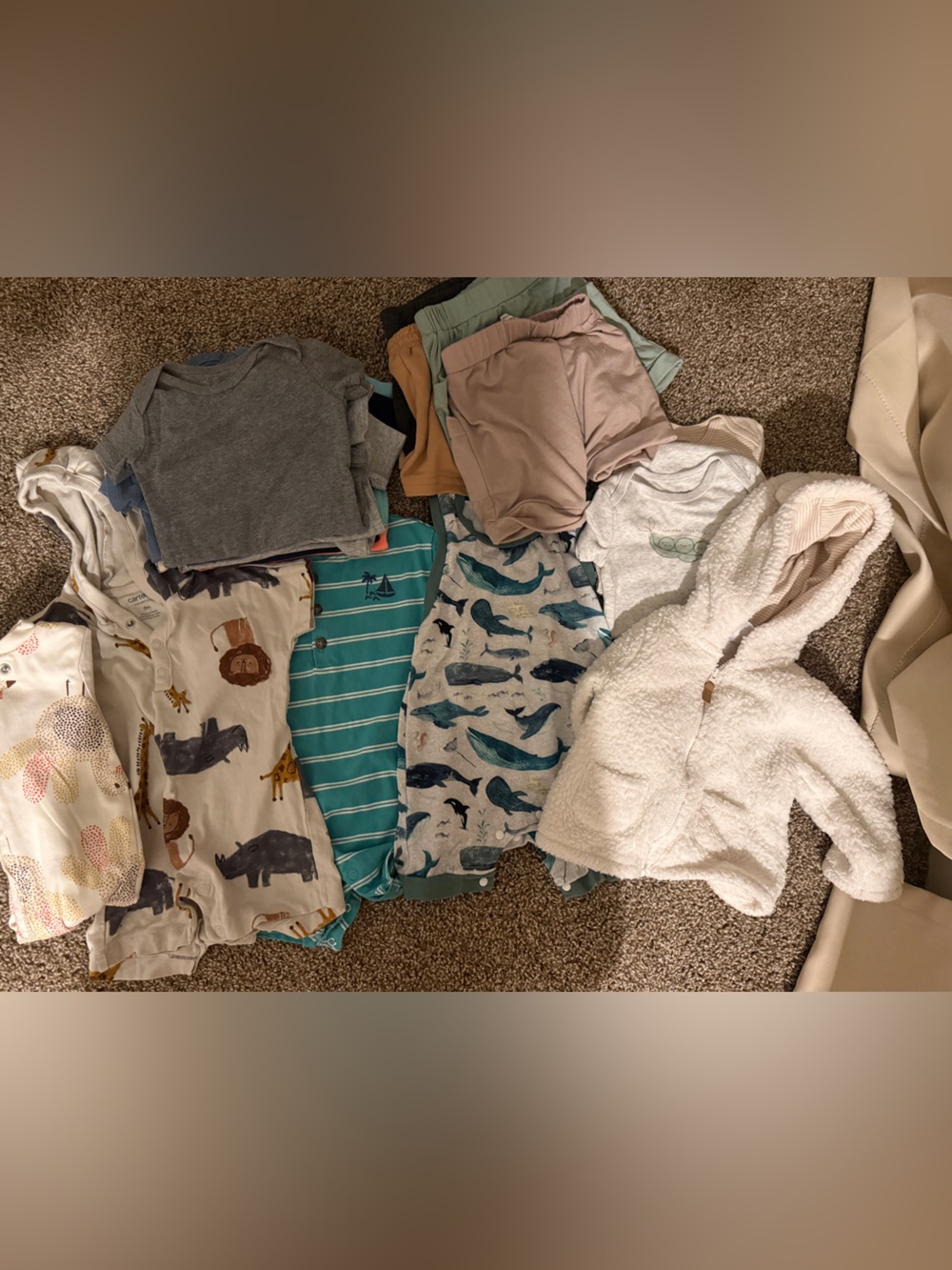 Carter's White Sherpa Hooded Jacket & Mixed Animal and Whale Pajama Set